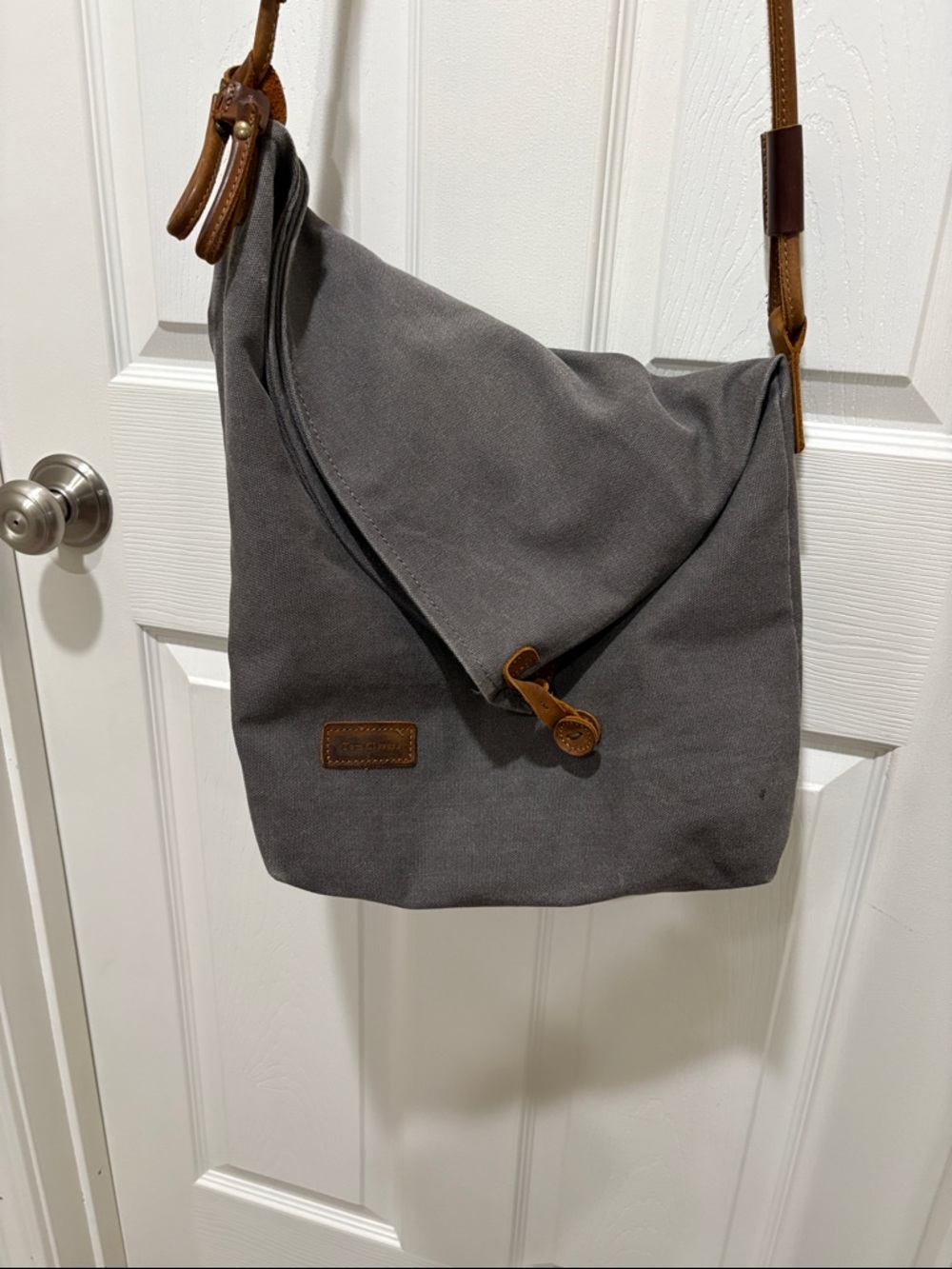 Classic Gray Tom Clovers Canvas Hobo with Brown Leather Accents
